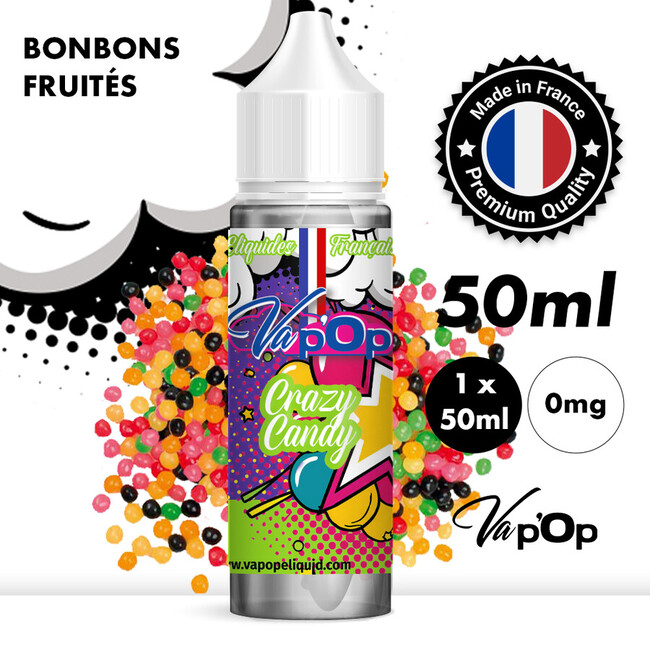 1 x 50ml SANS NICOTINE CRAZY CANDY ELIQUIDE SAVEUR BONBONS FRUITS ELIQUIDES FRANÇAIS VAPOP-1