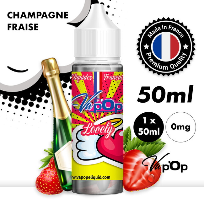 1 x 50ml SANS NICOTINE LOVELY ELIQUIDE SAVEUR CHAMPAGNE FRAISE ELIQUIDES FRANÇAIS VAPOP-1